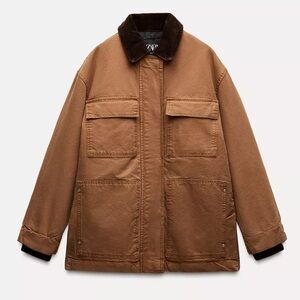ZARA CONTRAST COLLAR PADDED JACKET ZW COLLECTION - CANVAS BARN JACKET - NEW